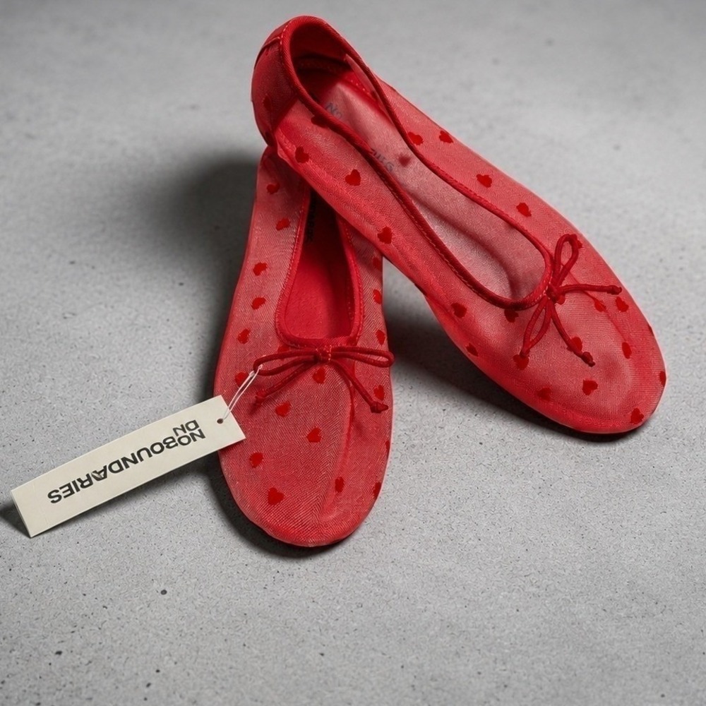 No Boundaries Red Heart Mesh Ballet Flats Women's Size 9 1/2 New NWT - Picture 3 of 9
